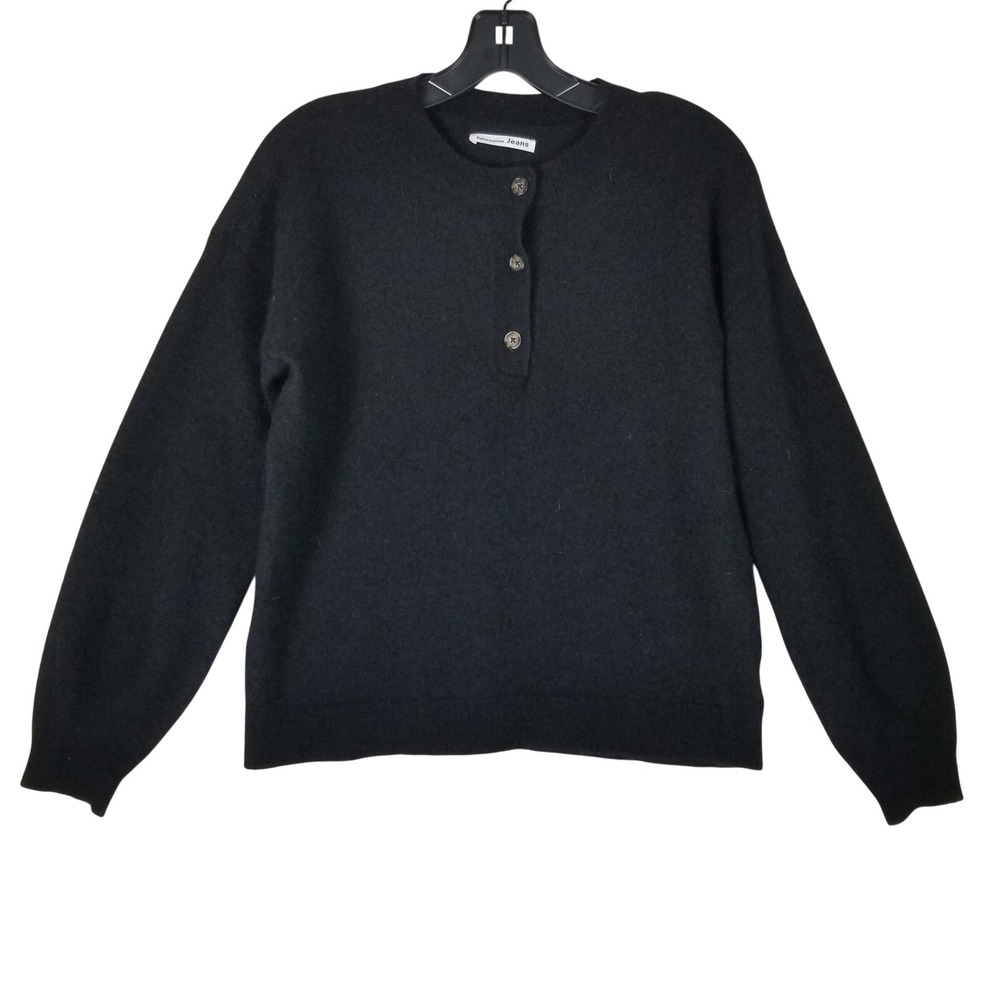 Reformation Jeans Cashmere Henley Sweater Women Small Black Recycled Knit Luxury